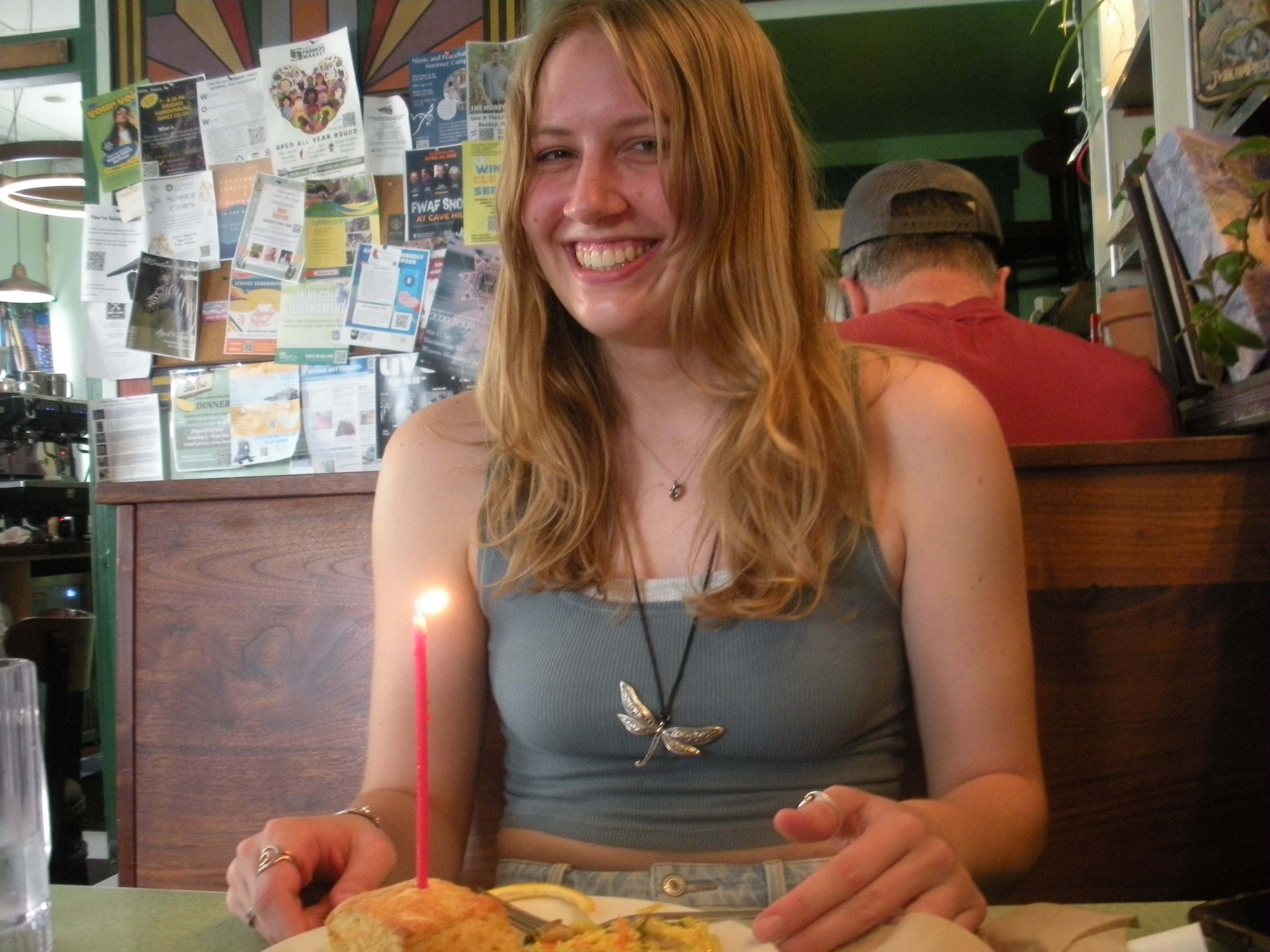 Blowing out the candle on my bday biscuit